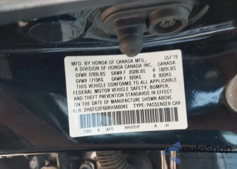 2019 Honda Civic Lx из США, поврежденный, VIN 2HGFC2F66KH566043